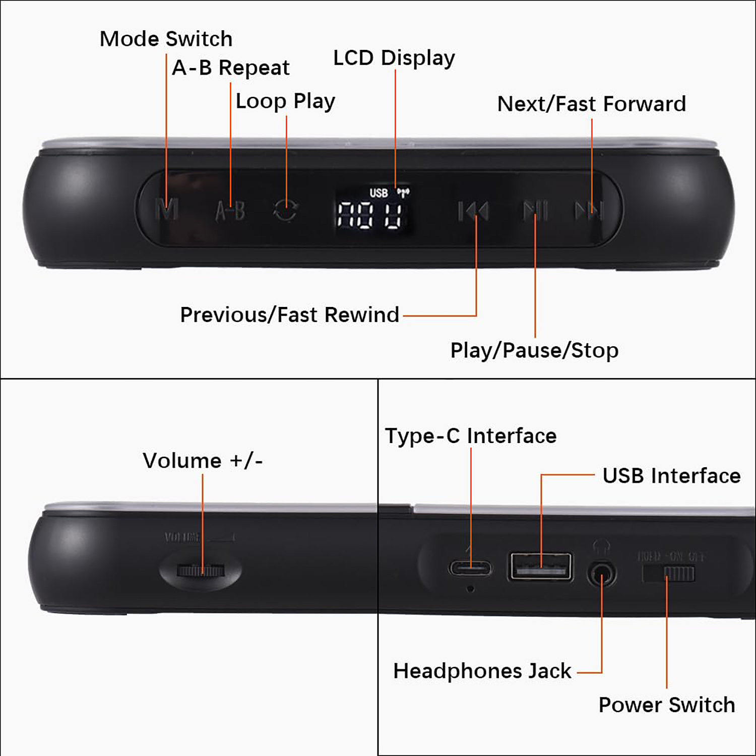 Portable CD Player with Bluetooth 5.1, FM Radio & USB Playback – Dustproof Cover, LED Display, Remote Control, A-B Repeat – Includes Earphones, Compatible with BT Speakers & Headphones
