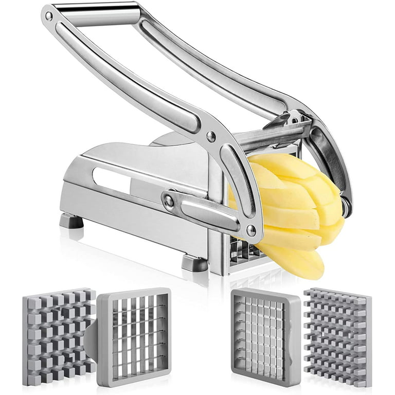 French Fry Cutter, COOK A FUTURE Stainless Steel Potato Cutter, Potato  Slicer, Includes 2 Blade Size Cutter Options and No-Slip Suction Base,  Perfect