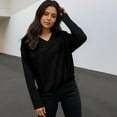 thumbnail image 2 of DDAPJ pyju Womens Long Sleeve T Shirts Lightweight V Neck Pullover Tees Fall Lightweight Tops Casual Workout Y2K Tops Black XL, 2 of 8