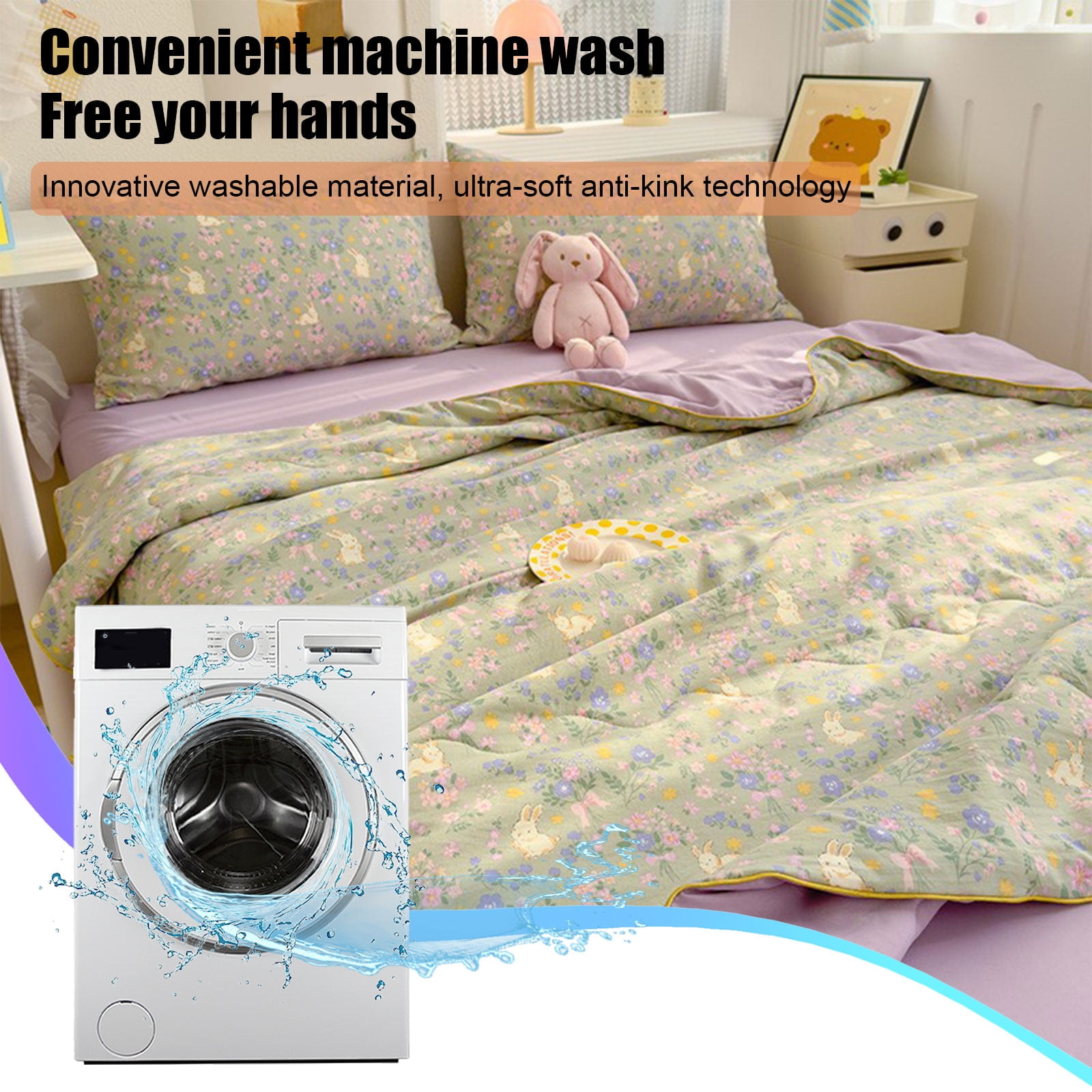 Tunhigl Quilts Queen Size 59.1×78.8Inches Skin Friendly Plain Printed Quilts Washed Cotton Summer Quilt Soft Quilt