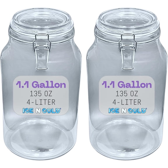 Airtight Glass Storage Jars with Clamp Lid - Food Storage Containers with Rubber Gasket Seal – Pantry & Kitchen Canisters for Dry Goods, Coffee, Sugar, Pasta -135oz | 4L | 1 GAL (2pk)