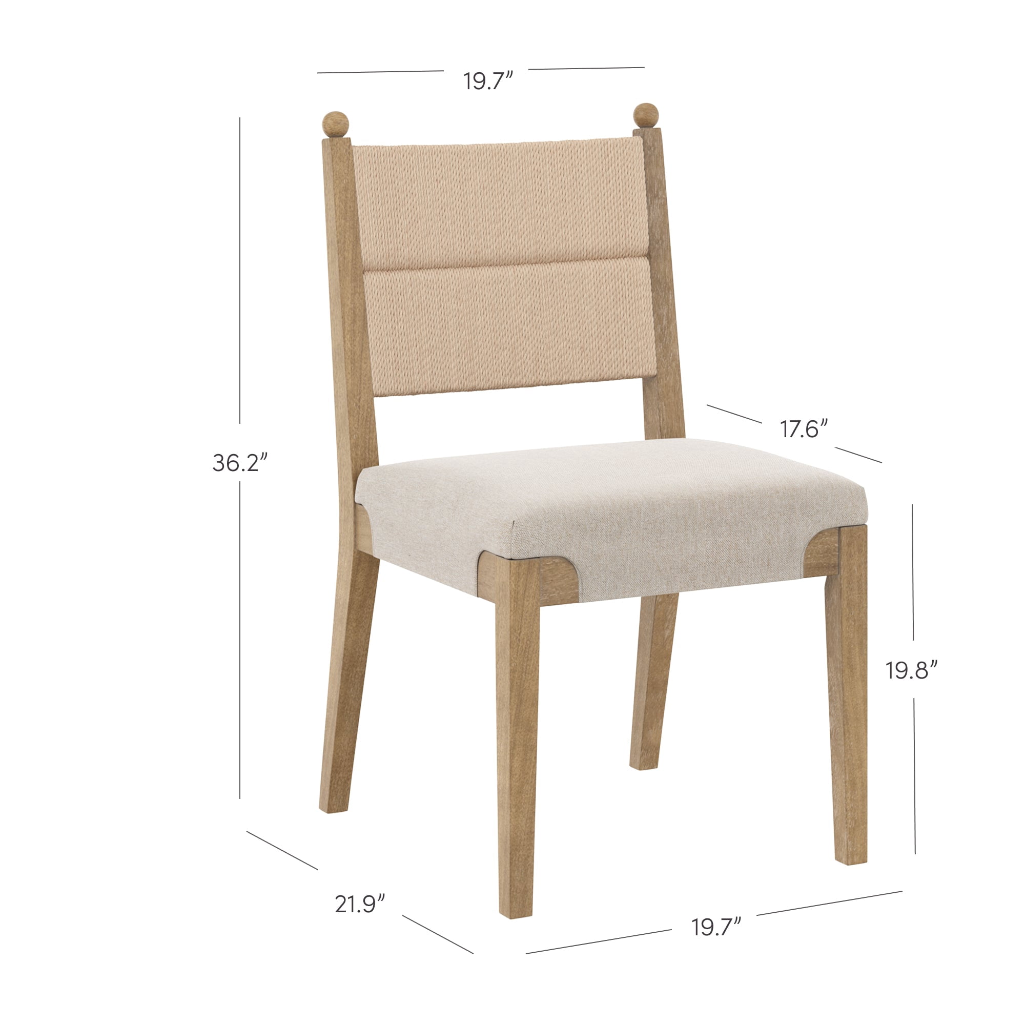 Nathan James Cove Boho Solid Wood Dining Chair with Woven Seagrass Back and Upholstered Seat, Flax/Light Brown