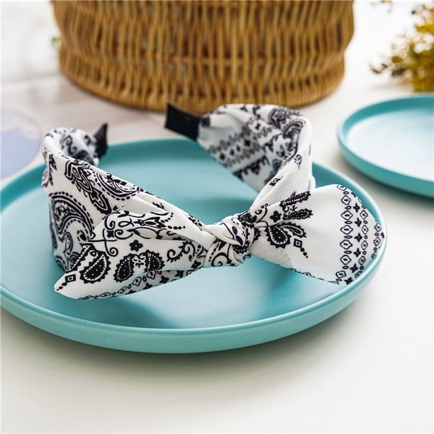 Paquete de 5 diademas de bandana para mujer, diademas con lazo para mujer, diadema con lazo con estampado de Cachemira, diadema con Orejas de conejo, diadema bonita para el pelo