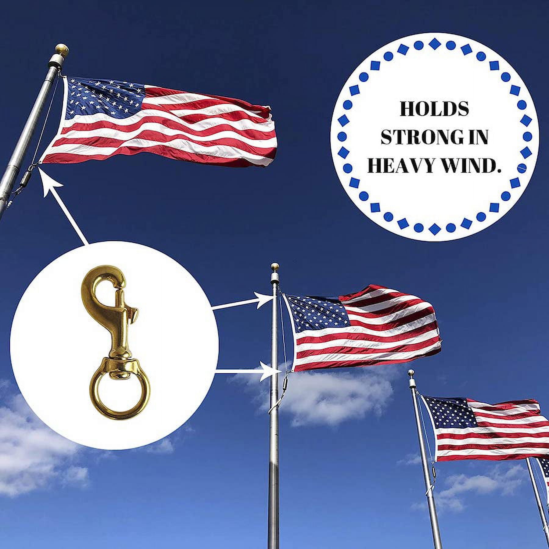 Flag Clips for Rope, 4-Pack 3.1 Bronze Brass Flagpole Snap Hooks with  Swivel Eyelet - Heavy Duty Flag Pole Accessory Halyard Rope Attachment Clips