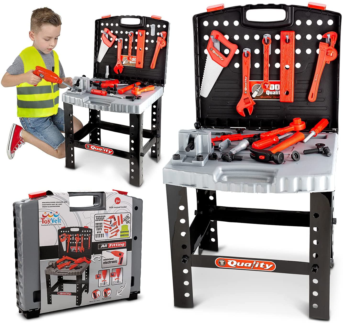 58 Pcs Kids Workbench Realistic Tools Electric Drill Educational Play Xmas Gifts 