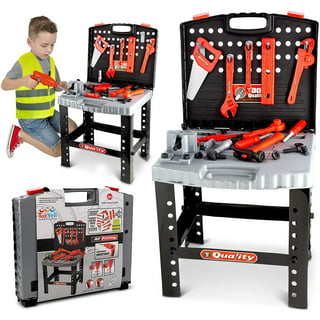 POFJOEQ Kids Tool Bench for Toddlers，Kids Tool Set with Realistic Tools and  Electric Dril，Build Your Own Toy Tool Box-74 Realistic Toy Tools and