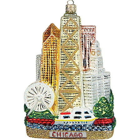Pinnacle Peak Trading Co Pinnacle Peak Glass Chicago City Landscape Christmas Ornament