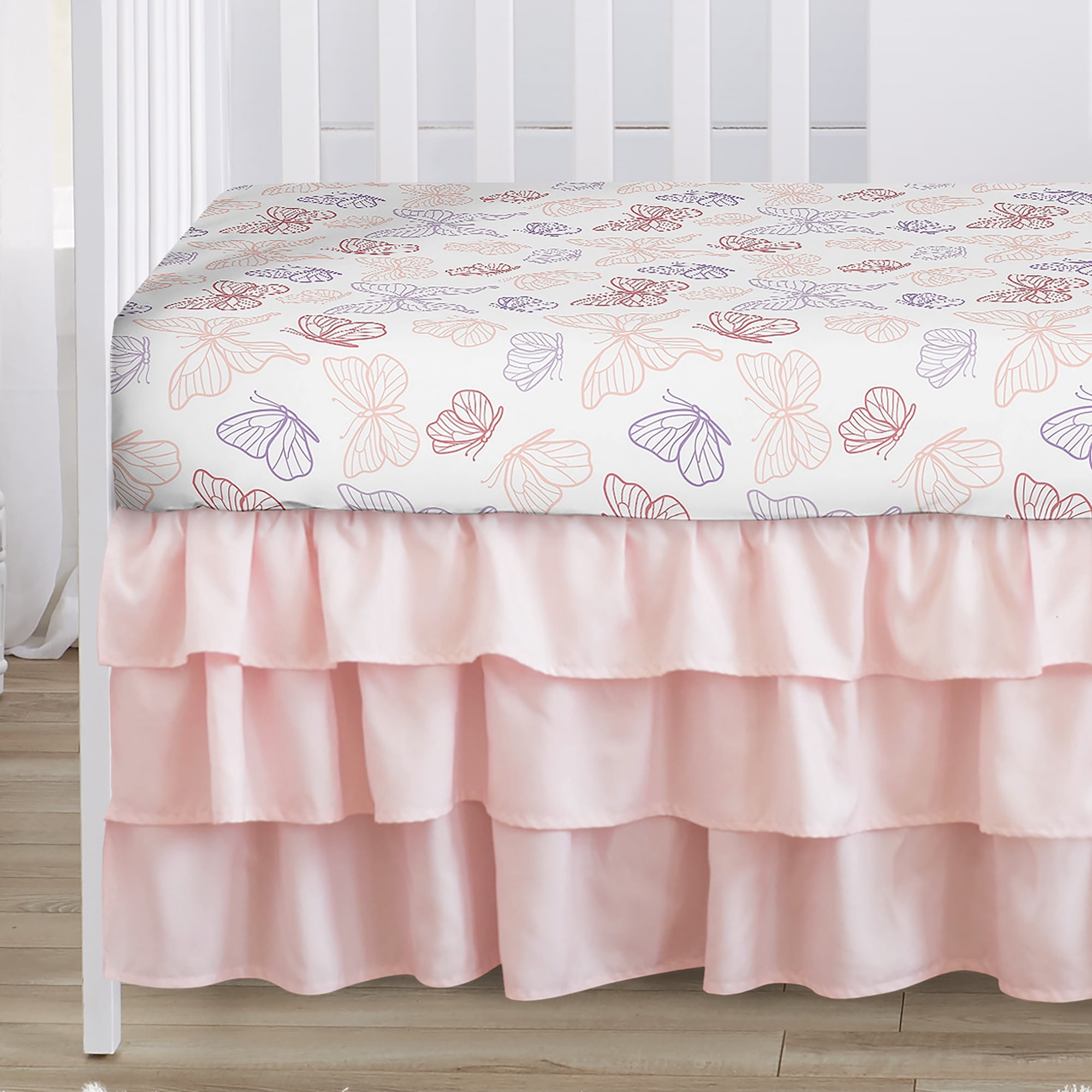 Sweet Jojo Designs Butterfly Pink Purple White 4 Piece Crib Bedding Set