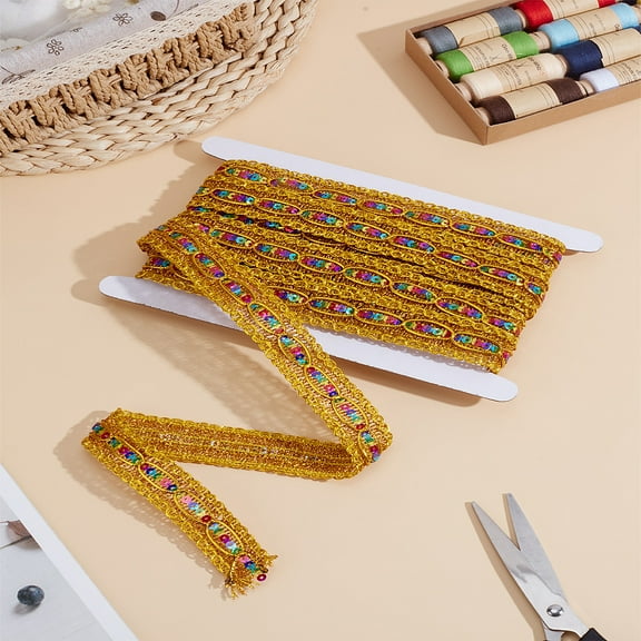 1set 5 Yards Polyester Lace Ribbon Wave Pattern Ribbon with Colorful Paillette Clothing Accessories golden 1~1-1/8 inch inch(26~30mm)
