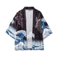 thumbnail image 2 of Cárdigan tipo kimono con estampado de carpas verdes de verano para hombre, ropa tradicional japonesa para mujer, abrigo de playa estampado de talla grande, 2 of 5