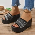 thumbnail image 2 of Nrmvnmi Women's Wedge Slipper Open Toe Summer Plus Size Wedge Toe Denim Sandals with Thick Sole Black Mothers Day Gifts, 2 of 9