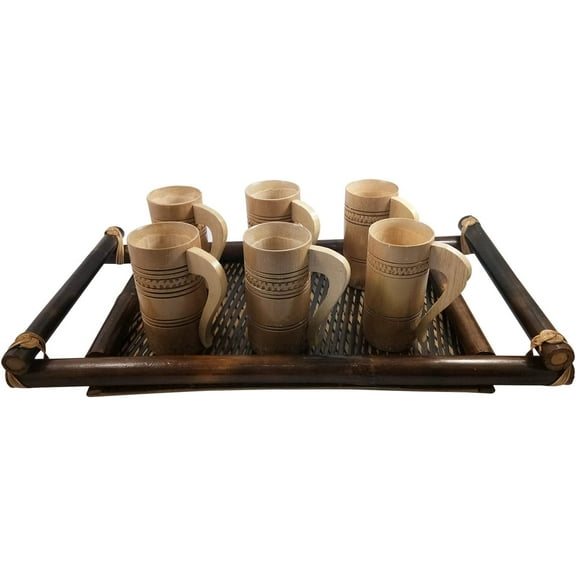 India Meets India Handicraft Serving Tray Bamboo and Mugs Bamboo Serving Tray Serving Platter, Best Gifting, Made By Awarded Indian Artisan