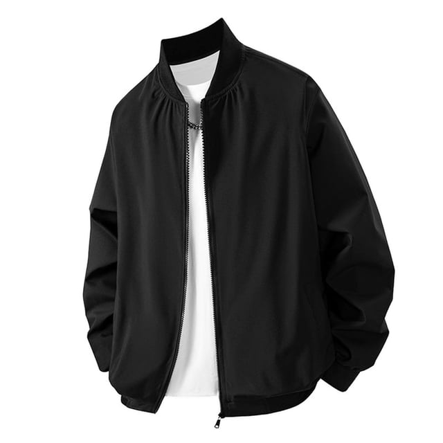 PEONAVET Mens Jacket Men's Solid Color Long Sleeved Round Neck Baseball Jacket