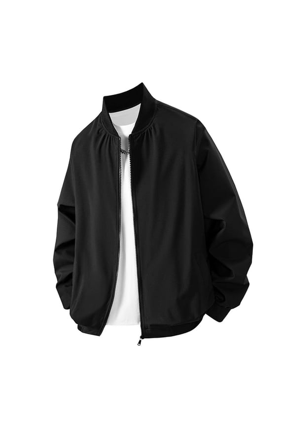 Bombe Jacket Men Full Zip Up Loose Fit Baseball Jacket Casual Lightweight Crew Neck Solid Color Flight Jackets for Men