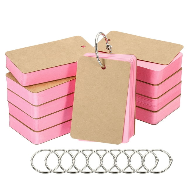Unique Bargains 3.5' x 2' Blank Flash Cards with Rings Study Cards Index Cards Note Card Pre Hole Punched, Pink 500 Pack