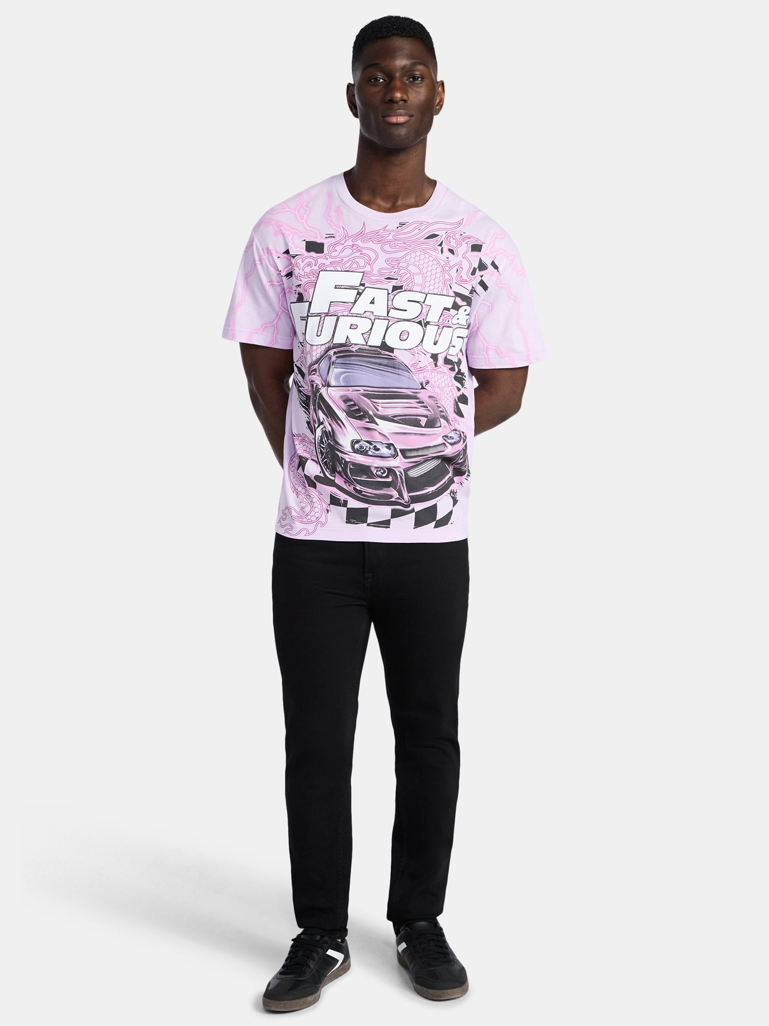 Fast and Furious Men's and Big Men's Dragon Line Oversized Graphic Tee, Sizes XS-3XL