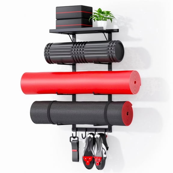 BLACKSMITH Wall Mounted Home Gym Storage Rack Yoga Mat Holder Gym Equipment Organizer Steel Black One Size