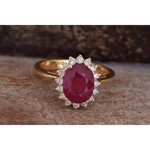 Divine_creation 2.00 Ct Oval Cut Red Ruby Womens Engagment Ring 14K Yellow Gold Plated 925 Sterling Silver -10