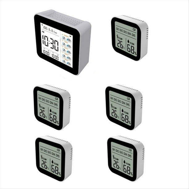 Termómetro Higrómetro Inteligente Tuya WIFI 13 en 1 para Interiores, Medidor de Temperatura y Humedad Preciso, Monitor con Hora, Calendario y Alarma
