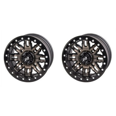 (2 Pack) 4/156 Tusk Teton Beadlock Wheel 14x7 5.0   2.0 Smoke/Black For POLARIS Sportsman 570 Touring Premium 2022
