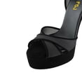 thumbnail image 3 of FSJ Women Peep Toe Platform Sandals Ankle Strap Chunky Block High Heel Buckled Classic Bridal Cocktail Shoes Size 8 Black Mesh, 3 of 5