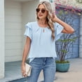 thumbnail image 5 of Mawalde Womens Summer Tops Ruffle Short Sleeve Casual Round Neck T Shirts Front Pleated Basic Tees Blouses Light Blue XL, 5 of 7