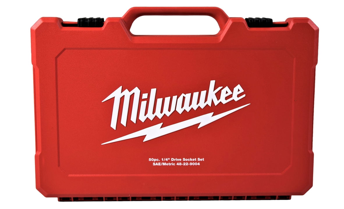 Milwaukee 50-Piece 1/4 in Drive Ratchet and Socket Set (48-22-9004) – 90-Tooth Slim Ratchet, SAE and Metric Sockets, Carrying Case