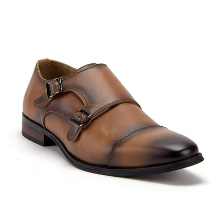 

Men s C-380 Distressed Double Monk Strap Casual Loafers Dress Shoes Cognac 7.5