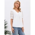 thumbnail image 4 of DARING DIVA Women's Lace Sleeve Blouses V Neck Cutout Short Sleeve Dressy Tops XS White, 4 of 6