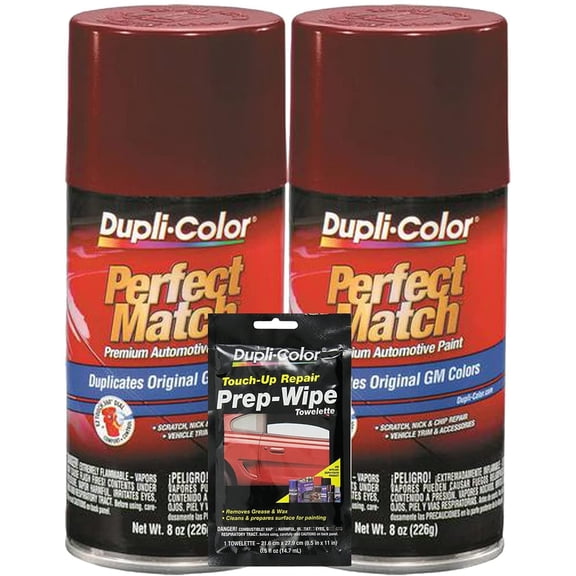 Dupli-Color BGM0596 Metallic Ltd. Edition Red Perfect Match Automotive Paint 8 oz Compatible with GM Vehicles, Bundle with Prep Wipe 3 Items