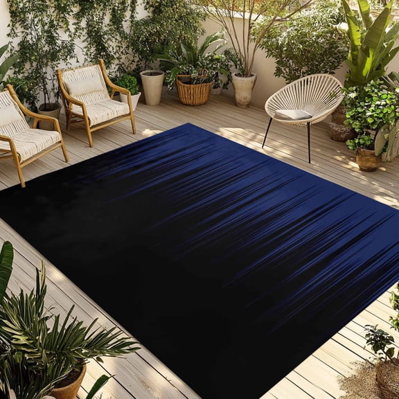 Navy Blue Black Ombre Outdoor Rug for Patio/Deck/Porch, Non-Slip Large Area Rug 5 x 8 Ft, Modern Abstract Striped Gradient Indoor Outdoor Rugs Washable Area Rugs, Reversible Camping Rug Carpet Runner