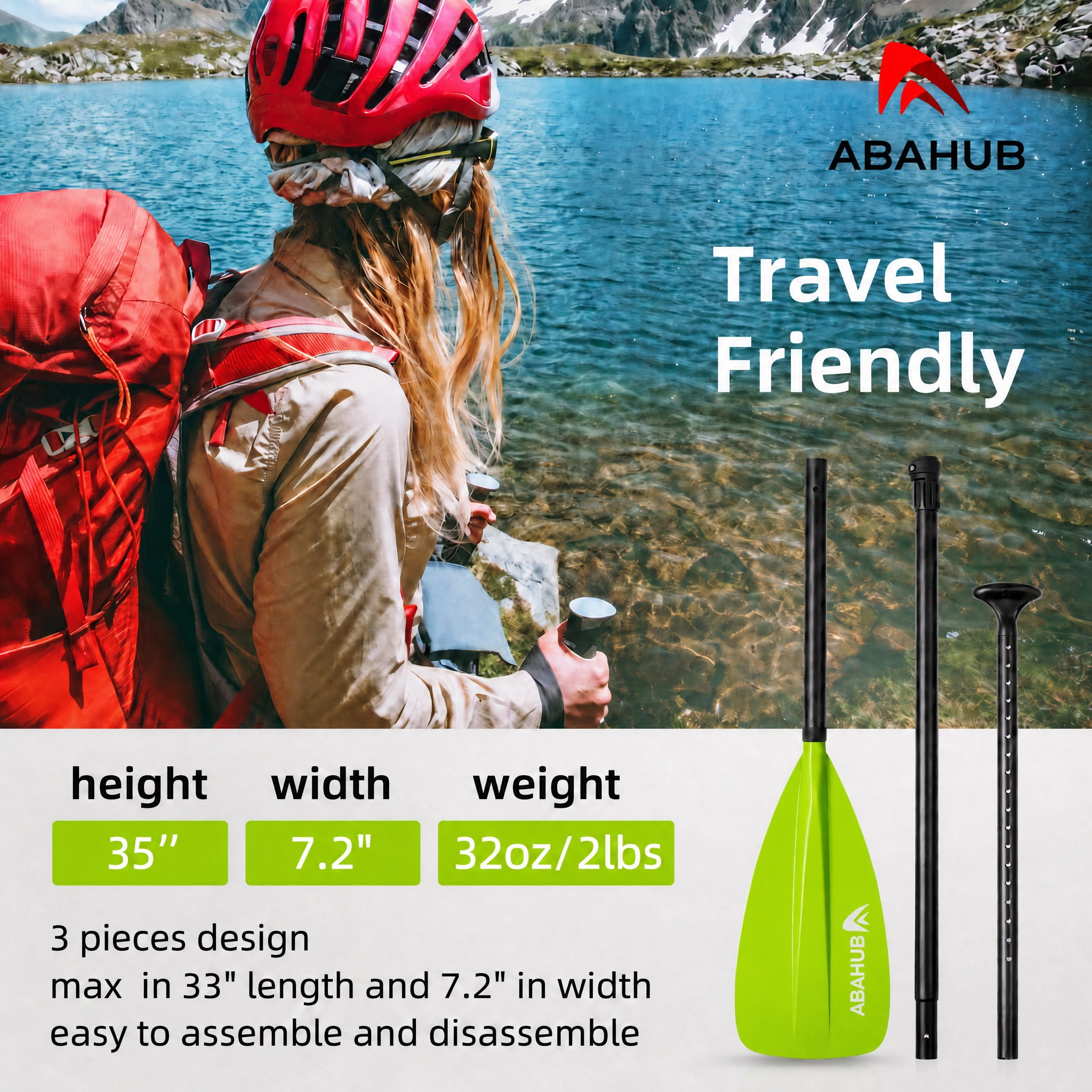 AbahubFit Adjustable SUP Paddle (3-Piece) Lightweight Stand-up Paddle Oars for Paddleboard, Aluminum Alloy Shaft 68" - 84"