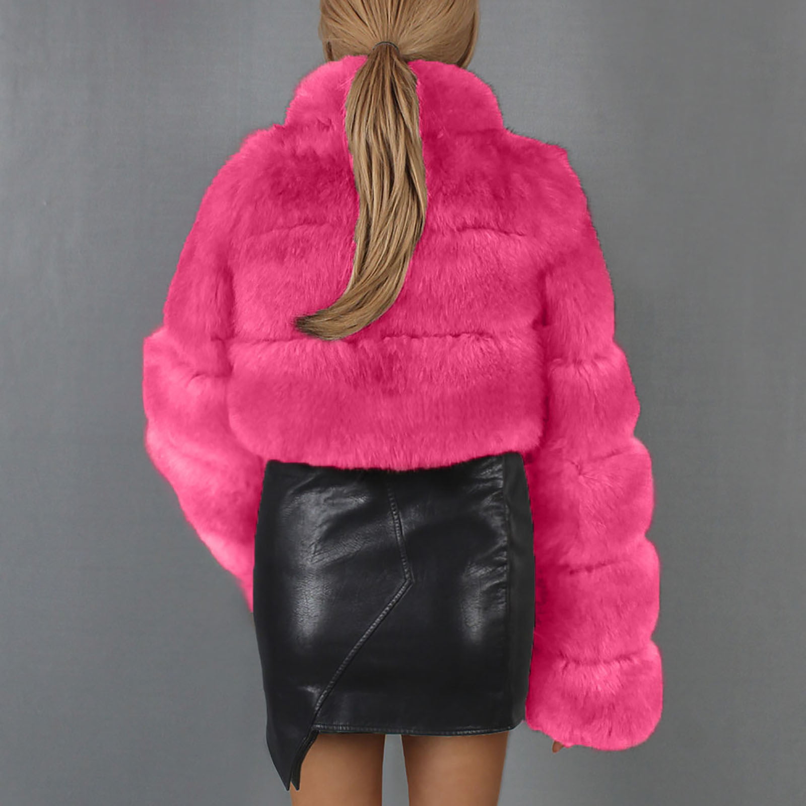 Herrnalise Women's Faux Fur Coat Shearling Fluffy Fuzzy Shaggy Hood  Sherpa-Lined Fleece Jacket Hot Pink,XXXL 