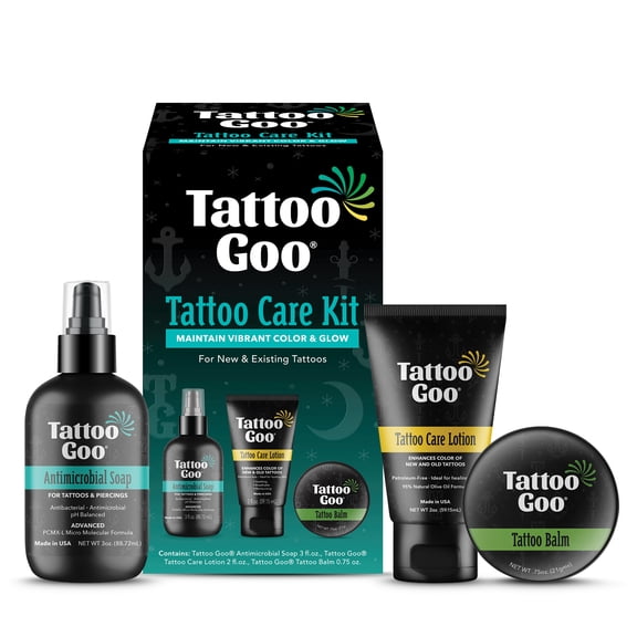 Tattoo Goo Tattoo Care Kit with Antimicrobial Soap, Tattoo Balm & Tattoo Lotion