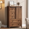 thumbnail image 1 of Cómoda Farmhouse con 5 Cajones - Mueble de Almacenamiento Vertical con Puerta Deslizante Tipo Granero y Repisa Ajustable - Ideal para Dormitorio, Entrada o Sala - Acabado Nogal, 1 of 8