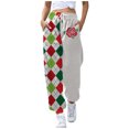 thumbnail image 2 of Pantalones de mezclilla Gibobby mujer deportivos informales con cordón y estampado digital de rosas a cuadros verdes sueltos Blanco M, 2 of 4