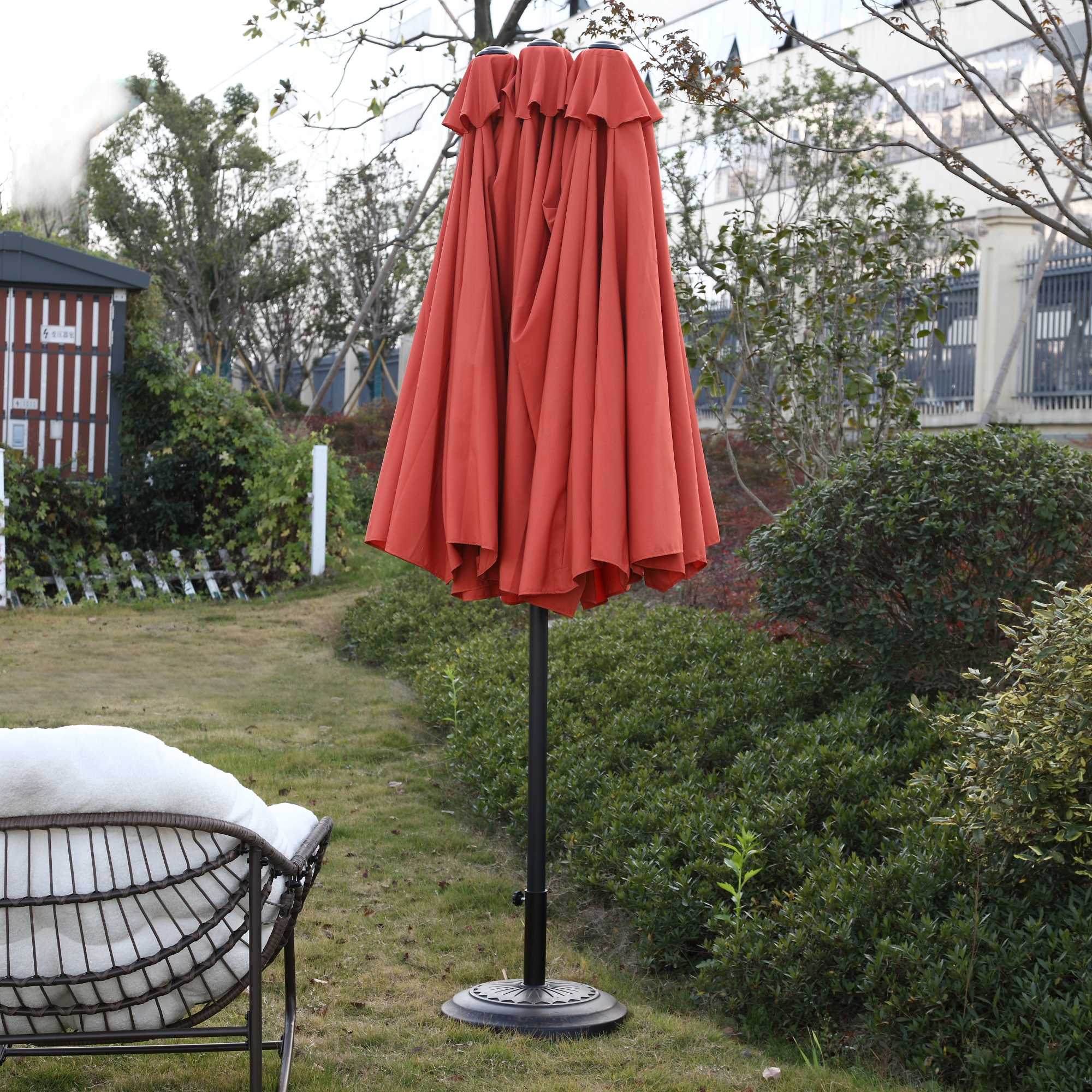 Leumius Large Patio Umbrella,Outdoor Double-Sided Rectangle Big Market Umbrella with Crank Stand,Outside Umbrellas for Poolside Lawn Backyard,Orange(No Base)