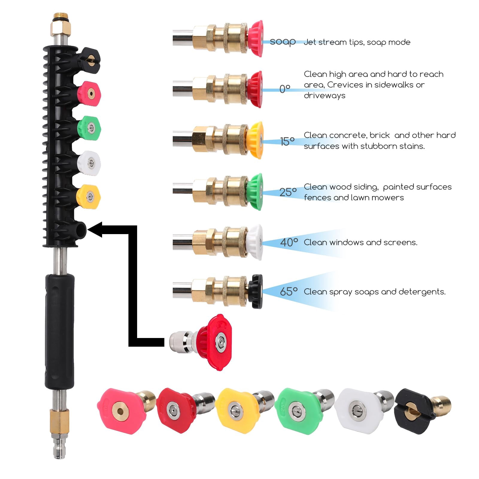 Pressure Washer Extension Wand Upgrade, 9 Pack Power Washer Lance with 6 Nozzle Tips, 30°,90°,120° Curved Rod, 1/4" Quick Connect, 4000 PSI