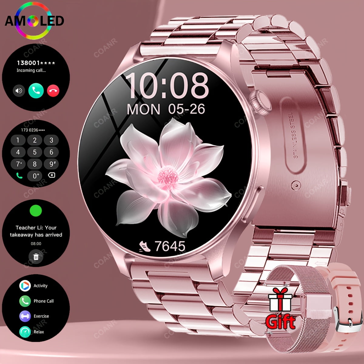 2026 New Smart Watch, 1.53‑Inch AMOLED Screen, Wireless Call & SMS Reminder, 100+ Sports Modes Fitness Tracker, for iOS & Android, Men Women Fashion Durable Smartwatch