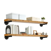 TEN49 Industrial Pipe Wood Wall Shelf - 36" Real Wooden Shelving w/ Special Walnut Color - Modern Interior Decor Floating Shelves w/ Pipe Brackets - Rustic Farmhouse Style Bookshelf - Set of 2
