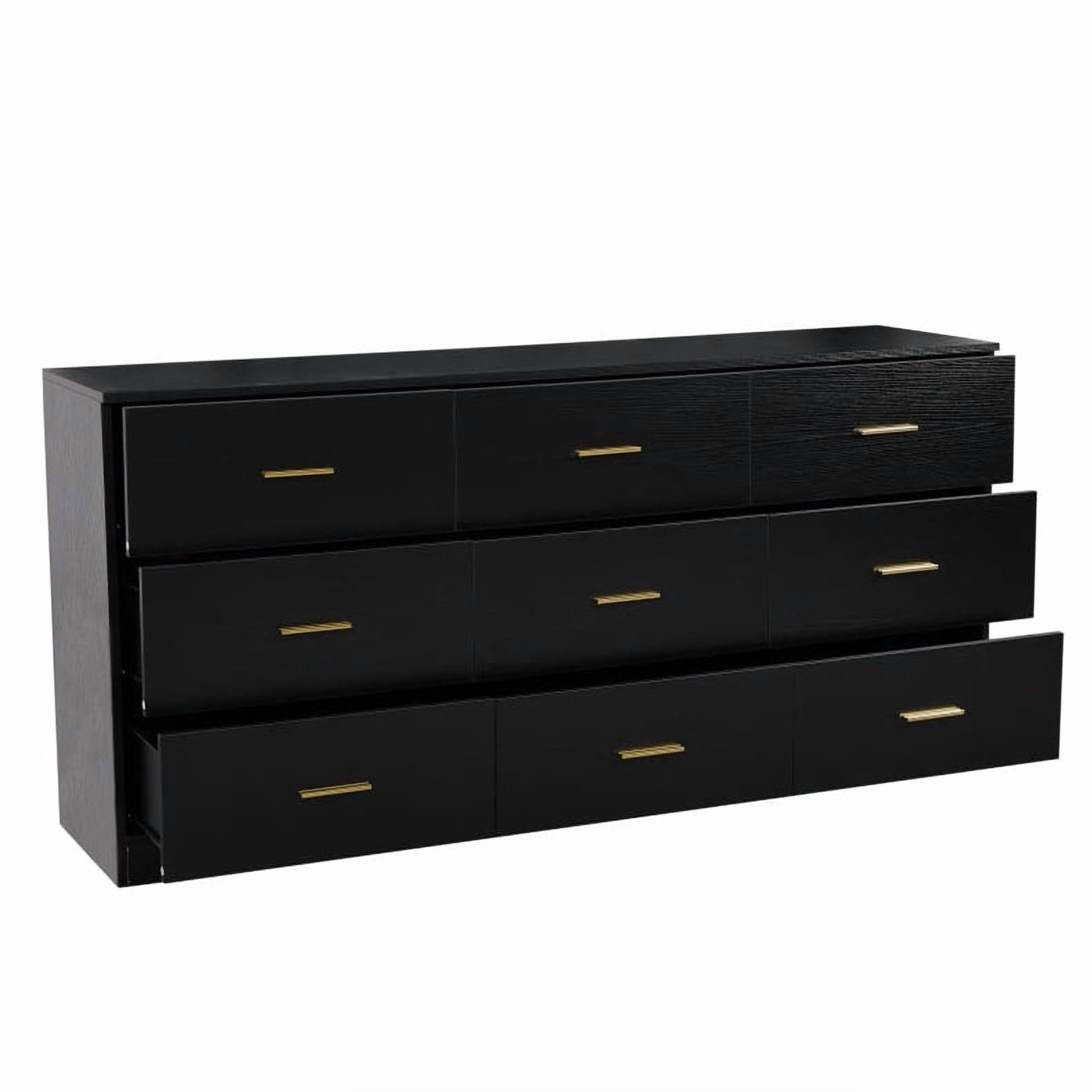 Aukfa Large 9 Drawer Dresser,Wood Closet Dressers Long Chest of Drawers for Nursery Bedroom Living Room Hallway, Black