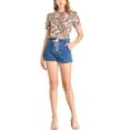 thumbnail image 2 of MODA NOVA Junior's Floral Print Ruffle Tie Neck Short Sleeve Casual Blouse Pink S, 2 of 5