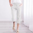thumbnail image 2 of felwors Capris Pants Women Cotton Casual Summer Straight Wide Leg Loose Drawstring Elastic Waist Cropped Trouser White for Size S, 2 of 5