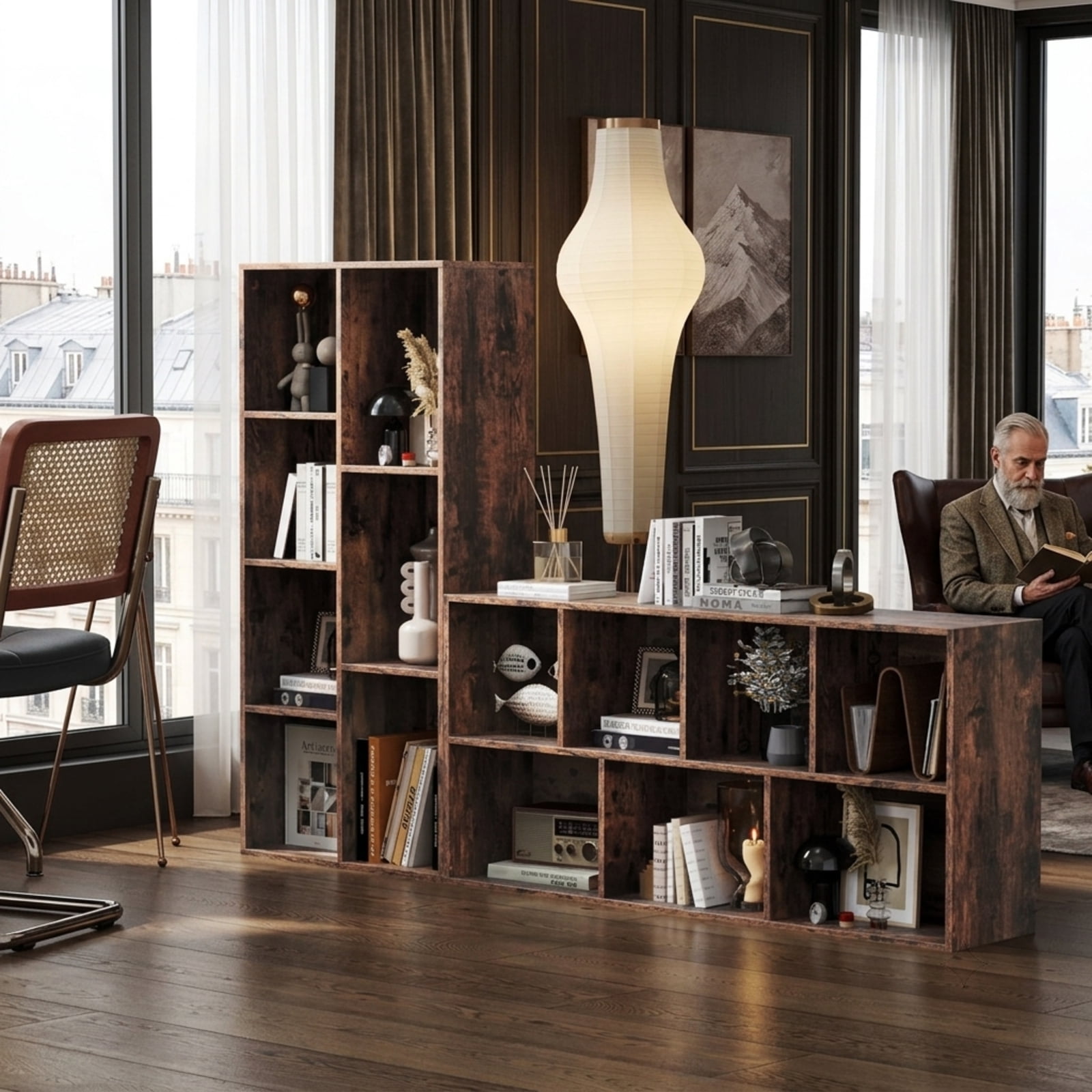 Furnibear Vertical or Horizontal Freestanding Bookshelf with 7 Compartments and Anti-Tipping Kits for Living Room Study, Rustic Brown