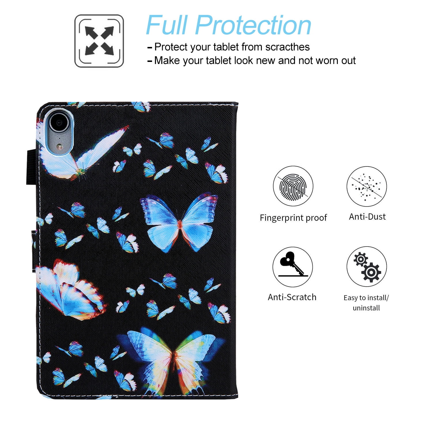 Tarise iPad 10th Generation Case 10.9 inch, iPad 10.9 Covers, PU Leather Auto Wake/Sleep Pencil Holder Shockproof Anti-Scratch Slim Stand Smart Case Cover for Apple iPad 10.9 inch, Blue Butterflies
