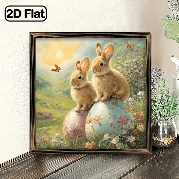 Charming Easter Bunny and Butterfly Wooden Wall Art, 8x8 InchRustic Framed Decor with Colorful Eggs for Living Room, Kitchen, OfficeIdeal Spring Home Accent, Bunny Accessories