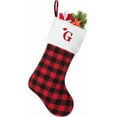 thumbnail image 2 of Minzimin 20 inches Large Initial Monogram Christmas Stocking Red Black Buffalo Plaid Personalized Christmas Stockings with Embroidered Letters Initial Christmas Stockings for Xmas Holiday, 2 of 7