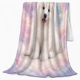 thumbnail image 2 of Smiling Samoyed Pastel Rainbow Moon Dreamy Sky, Peaceful Pet Portrait Pattern, Warm Flannel Blanket for Living Room and Reading Nook, Dog Lovers Friendship Gift, Pet Lover Home Decor, 2 of 9
