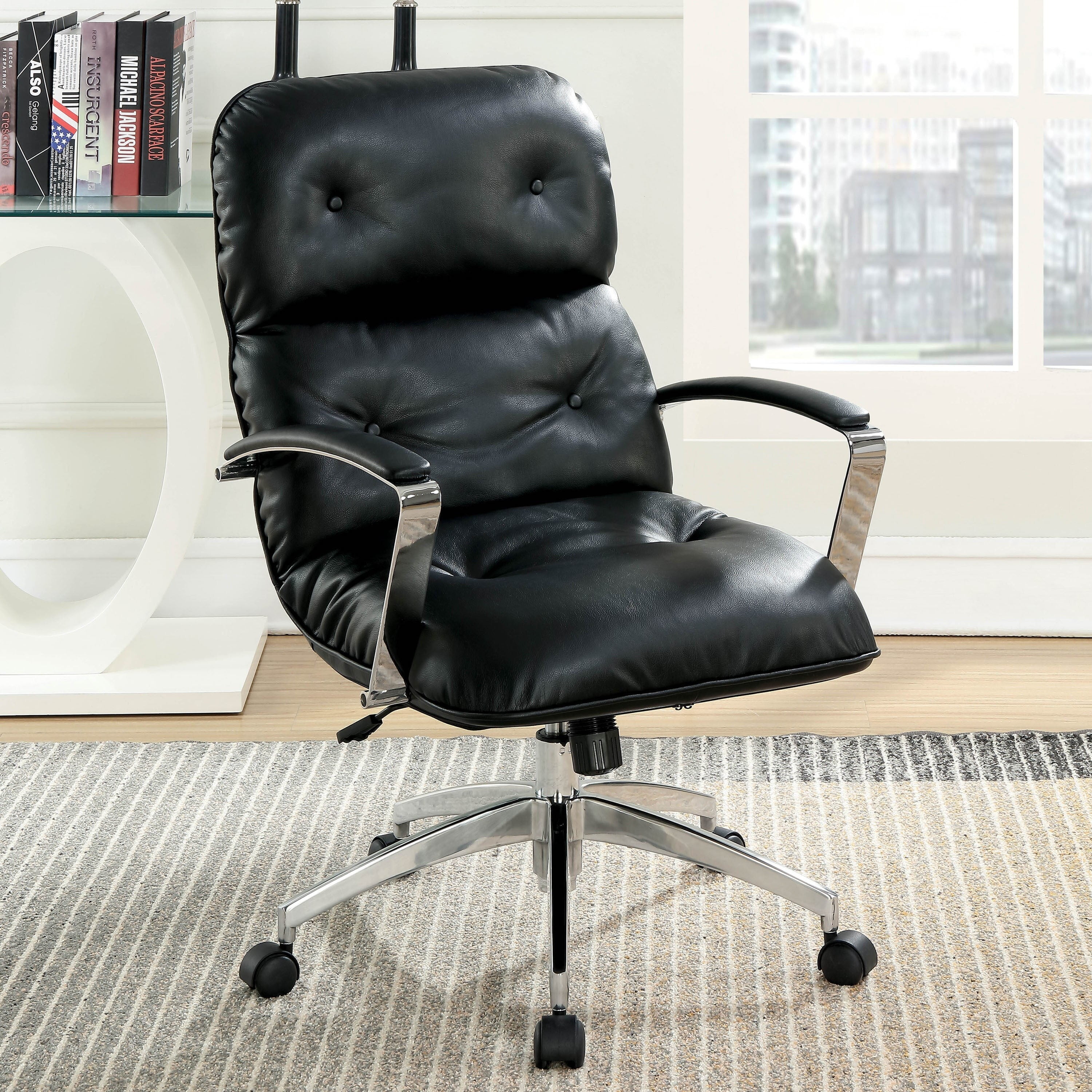 Furniture Of America Cerr Vintage Faux Leather Home Office Desk Chair Black Chrome Walmart Com Walmart Com