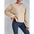 thumbnail image 4 of Women Solid Crew Neck Cropped Drop Shoulder Oversized Long Sleeve Soft Knit Sweater Rice S, 4 of 8